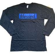 BLESSED Black/Blue Long Sleeve crew neck t-shirt